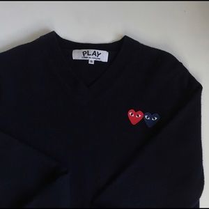 Comme des garçon v neck navy blue knit
